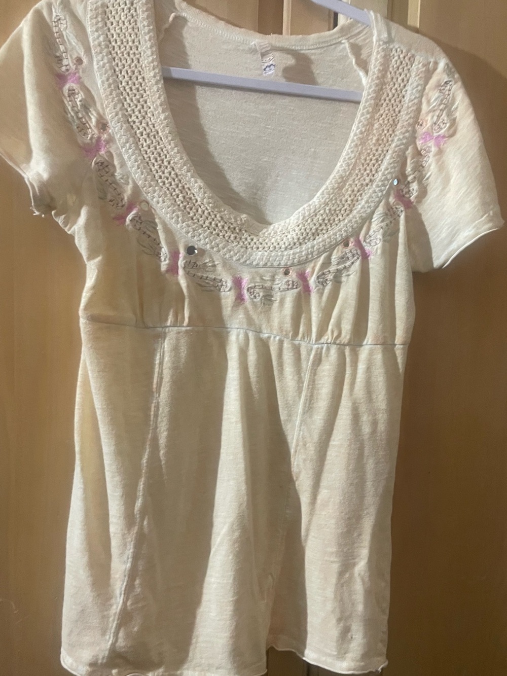 Free People Paradise Peach Tie wash ,short sleeve babydoll top.